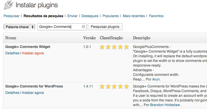 Instalar Google+ comments WordPress